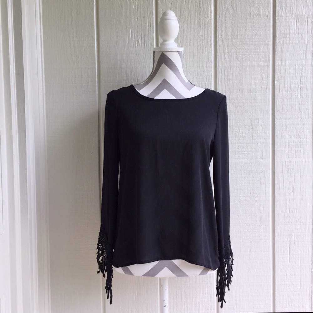 B Sharp-Black Semi-Sheer blouse w/lace-EUC-Sz Small